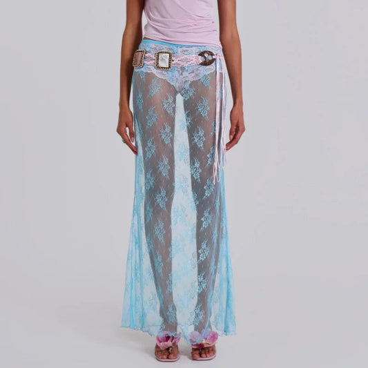 Lace Sheer Maxi Split Sexy See Through Cover Up Beach Skirt