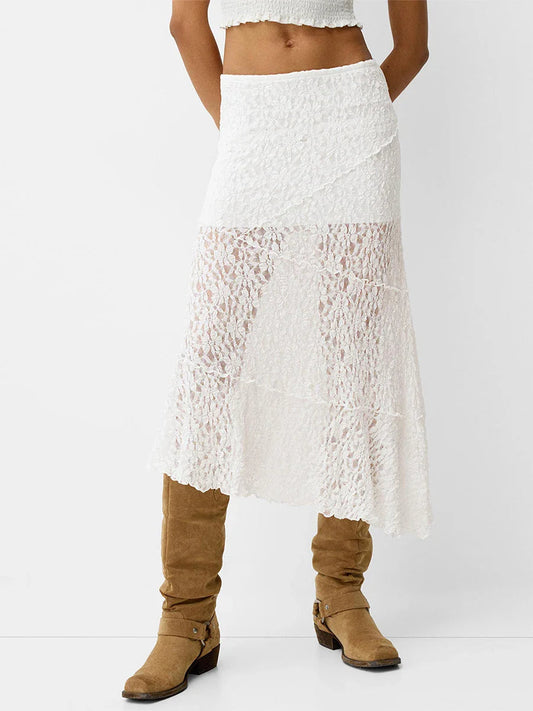 Lace Patchwork Low Waist Summer Long Skirt Casual Skirt
