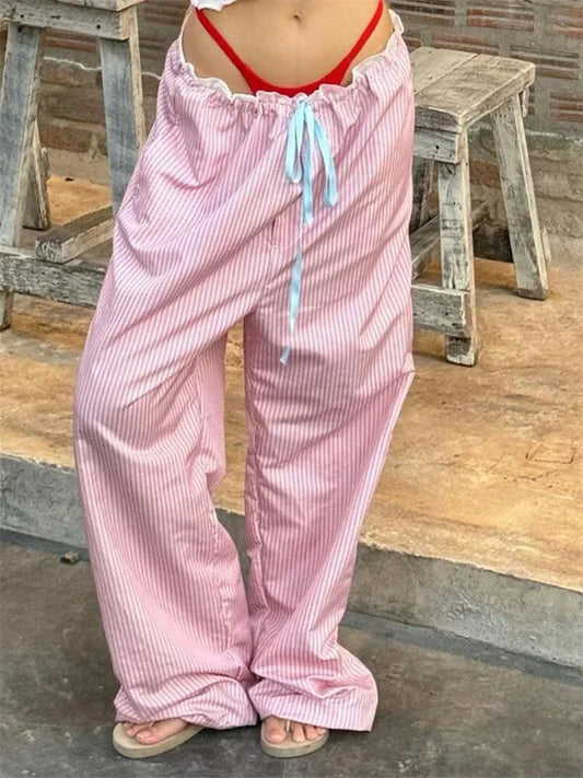 Stripe Drawstring Wide Leg Casual Sweatpant Pant