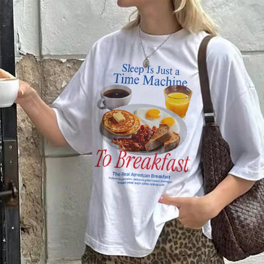 Breakfast Meme Oversized Graphic T-shirt
