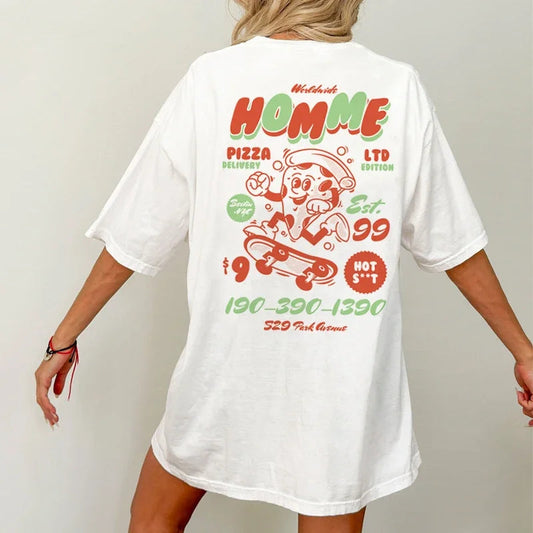 Hip Hop Pizza Back Print T-shirt