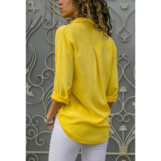 Casual Solid Color Long Sleeve Button Bloshope