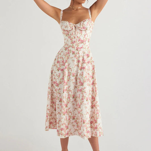 Boho Spaghetti Straps Tie Front Floral Dress