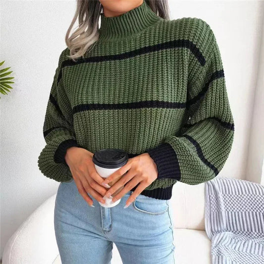 Turtleneck Lantern Sleeve Elegant Sweater