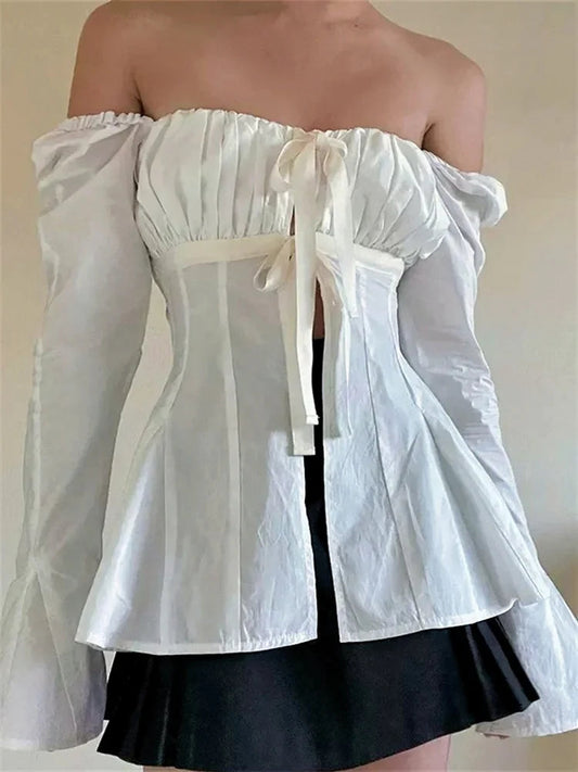 Vintage Puff Sleeve Tie-up Square Neck Bloshope