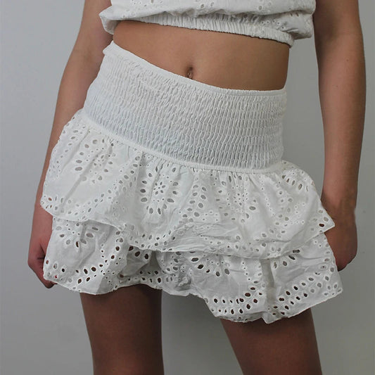 Smocked Boho Beach Ruffle Skirt