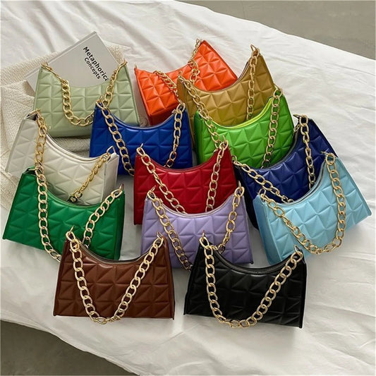 Diamond Pattern PU Leather Chain Shoulder Handbag