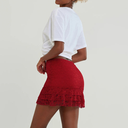 Lace Ruffles High Waist Skirt