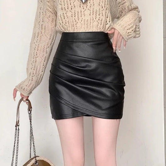 Brown PU Leather Slim Fit Skirt