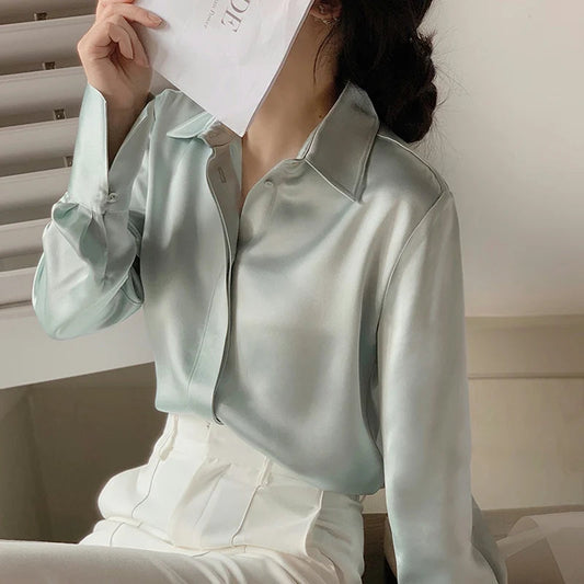 Satin Long Sleeve French Style Office Lady Bloshope