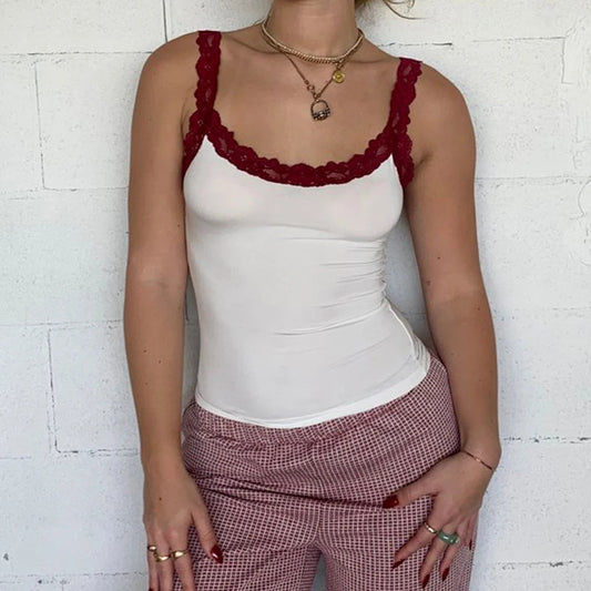 Open Back Lace Trim Crop Top