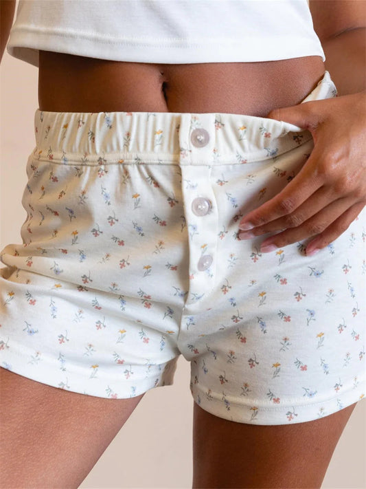 Floral High Elastic Waist Short
