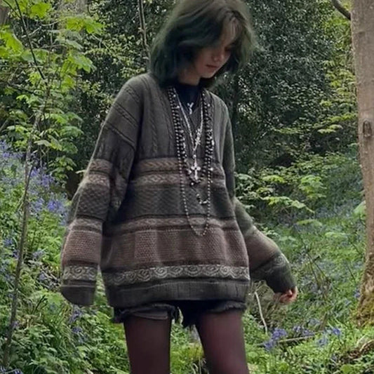 Fairycore Grunge Striped Print Sweater