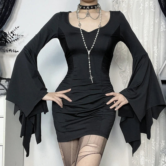 Batwing Lengthy Sleeve Mini Dress