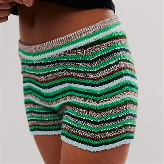 Knitted Wave Striped Micro Short