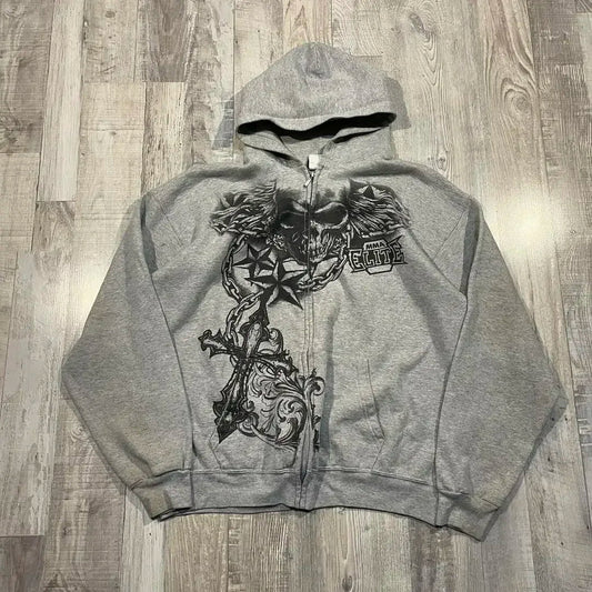 Distress Medieval Vintage Zip Hoodie