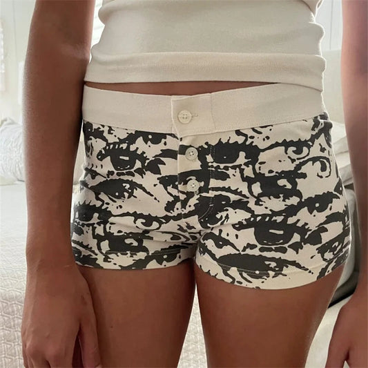 Cotton Print Button Sweatshort