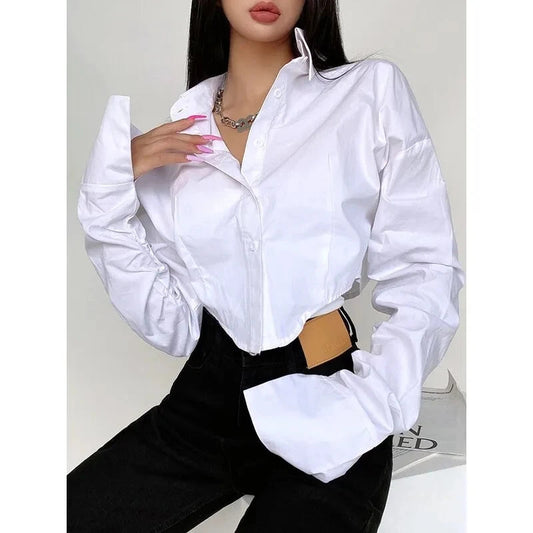 Korean Style Long Sleeve Button Crop Bloshope