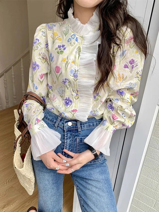 Floral Ruffled Flare Sleeve Bloshope
