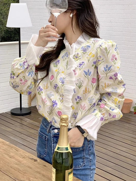 Floral Ruffled Flare Sleeve Bloshope