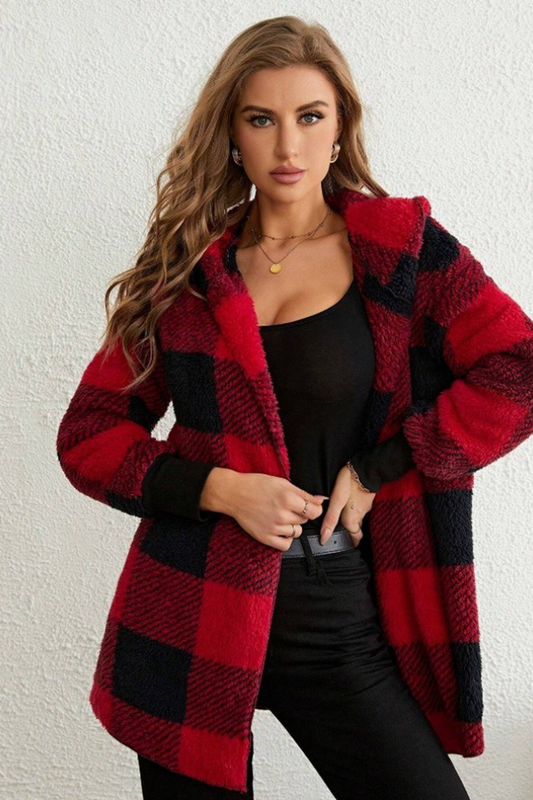 Loose Plaid Color Block Knit Cardigan Chic Coat