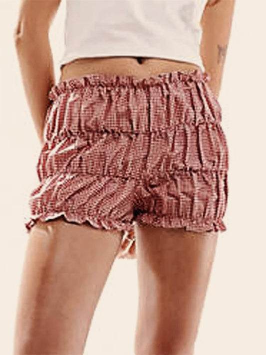 Plaid Ruched Ruffle Bloomer Short