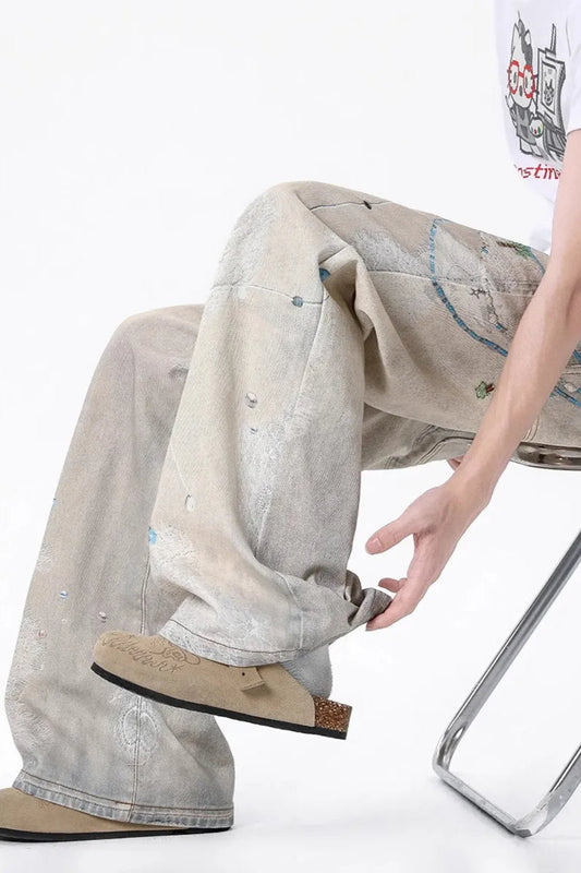 Tie-Dye Wide-Leg High Waist Jeans