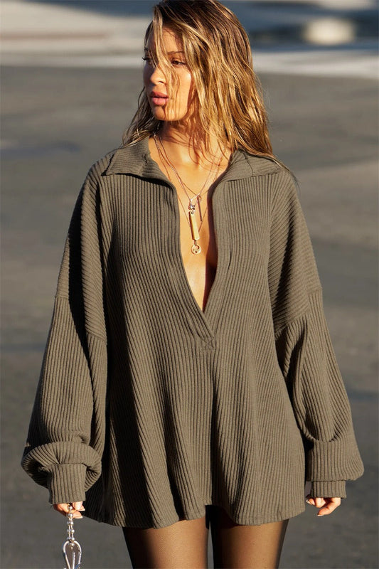 Sexy V Neck Knit Collar Bloshope