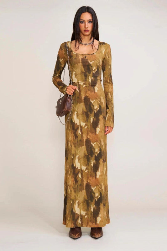 Solid Color Square Neck Bodycon Maxi Dress