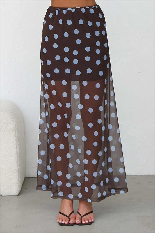 Polka Dot Sheer Casual Maxi Skirt