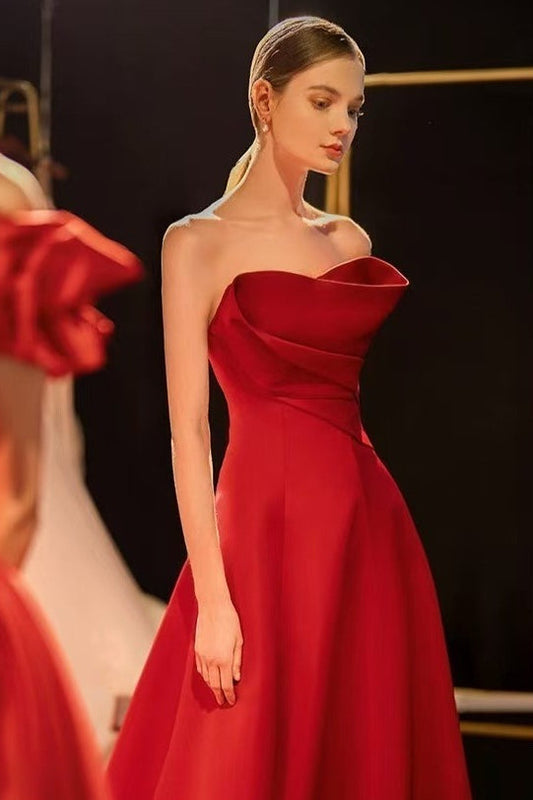 Elegant Satin One Shoulder Burgundy Formal Dress