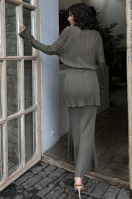 Vintage Ribbed Knit Cardigan and Cami Dress Three Piece Set