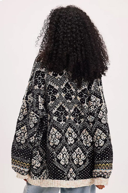 Casual Single Breasted V Neck Square Knit Cardigan