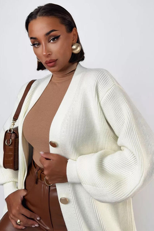 V-Neck Loose Fit Long Knit Cardigan