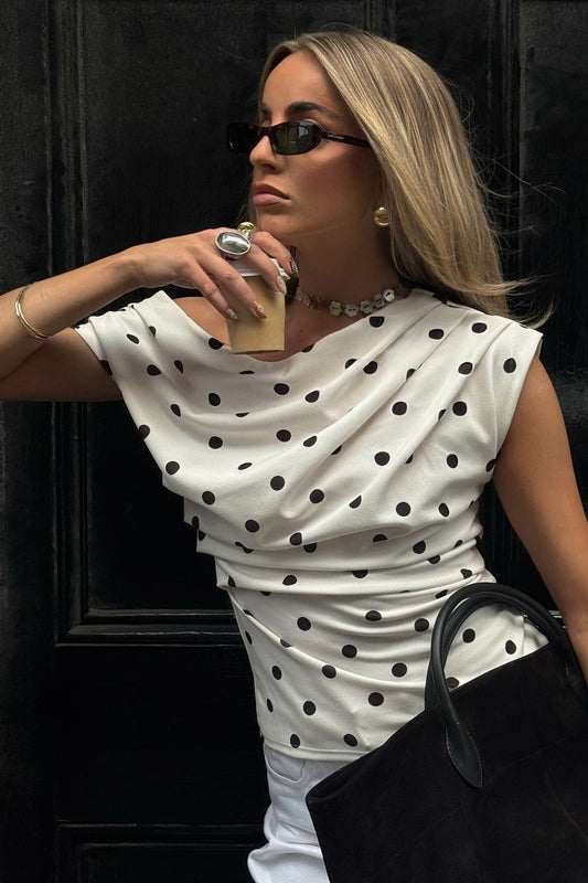 Retro Polka Dot One Shoulder Bloshope