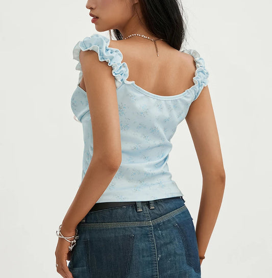 Floral Lace Patchwork Sleeveless Slim Fit Club Crop Vest