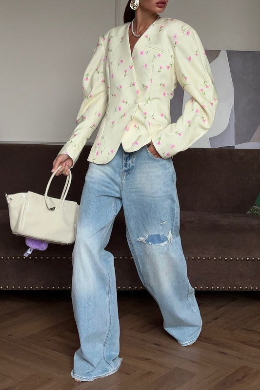 Romantic Floral V-Neck Coat