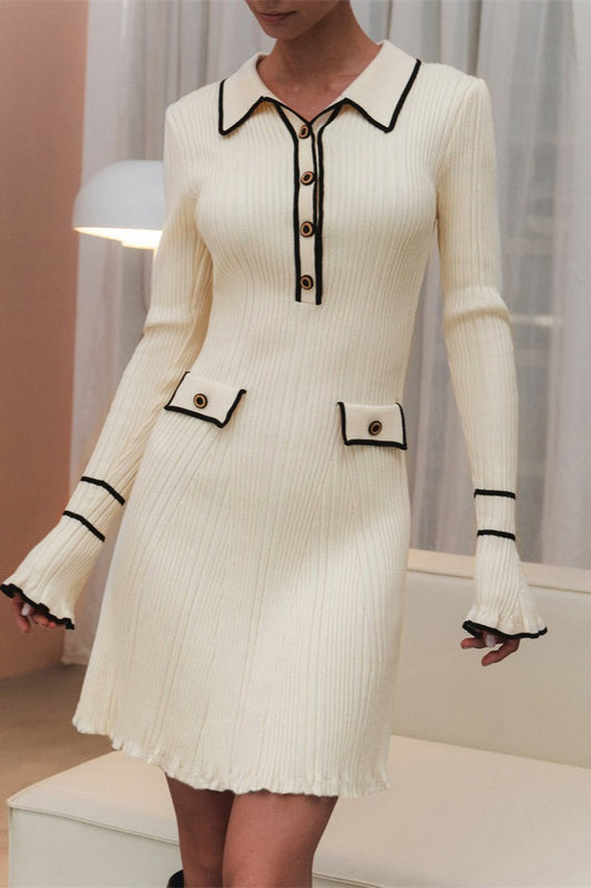 Contrast Ruffle Collar Sweater Dress