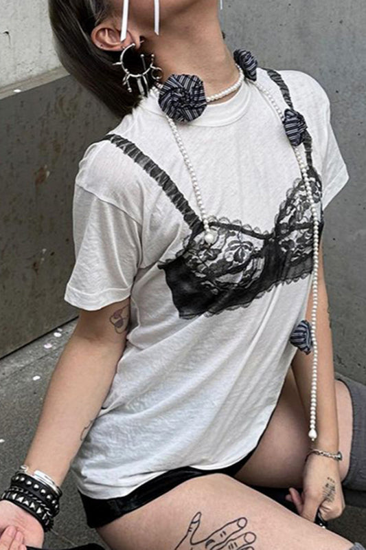 Graphic Lace Bralette Style T-Shirt