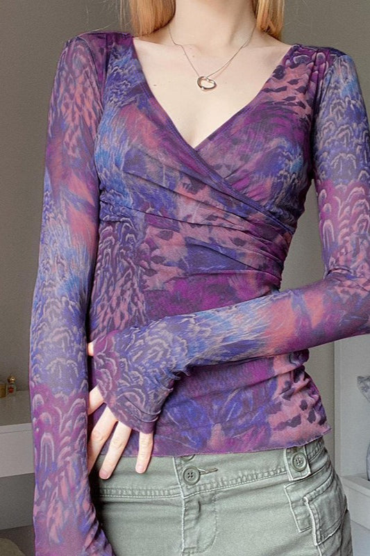 Cross V Neck Printed Bloshope