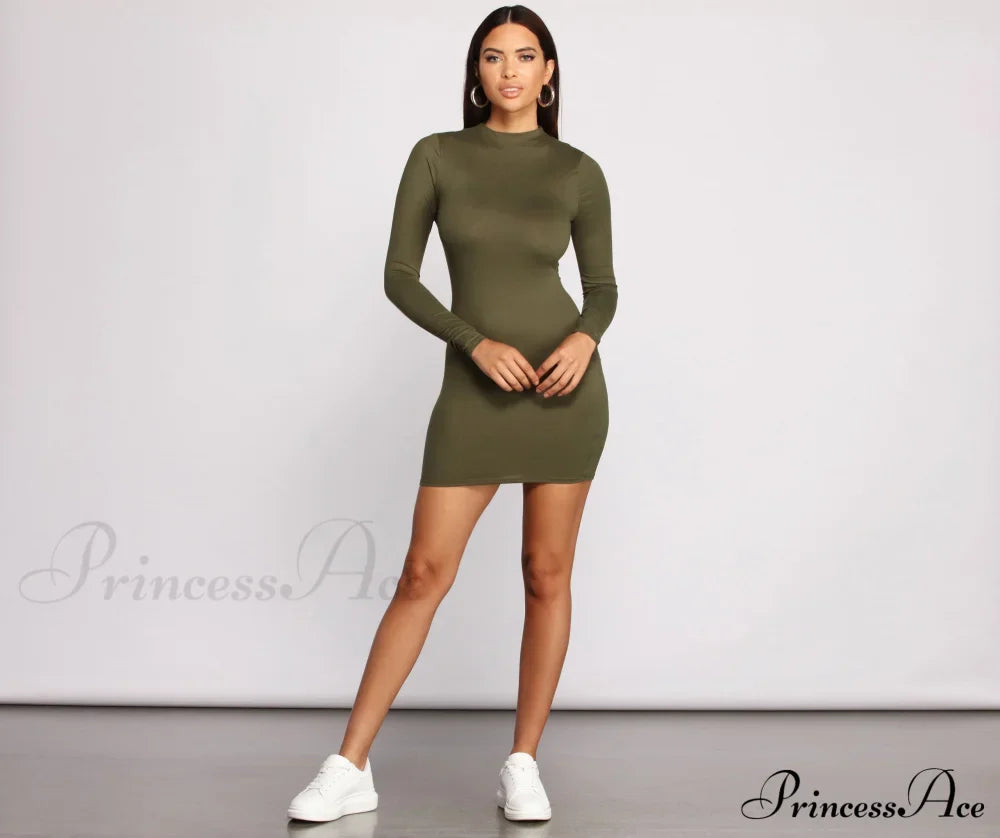All About Knit Charming Mock Neck Mini Dress Casual Dresses