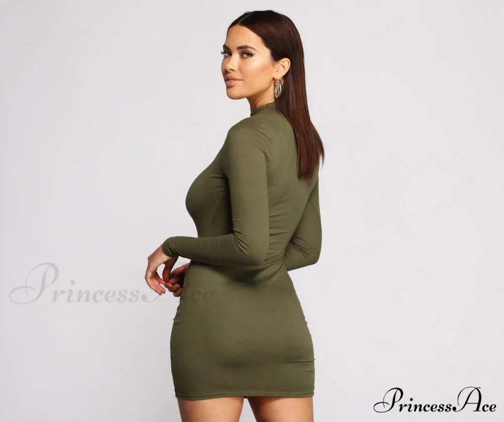 All About Knit Charming Mock Neck Mini Dress Casual Dresses
