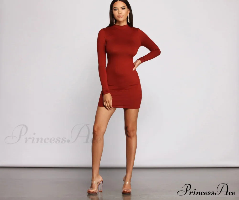 All About Knit Charming Mock Neck Mini Dress Casual Dresses