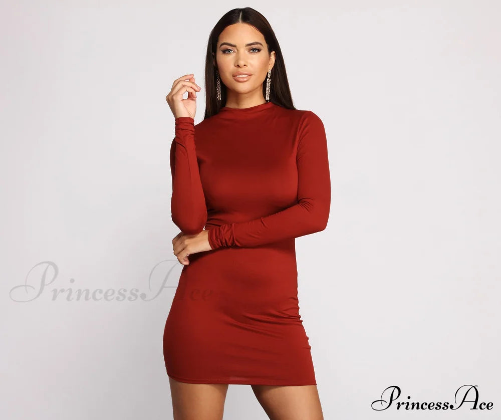 All About Knit Mock Neck Mini Dress - Lady Occasions