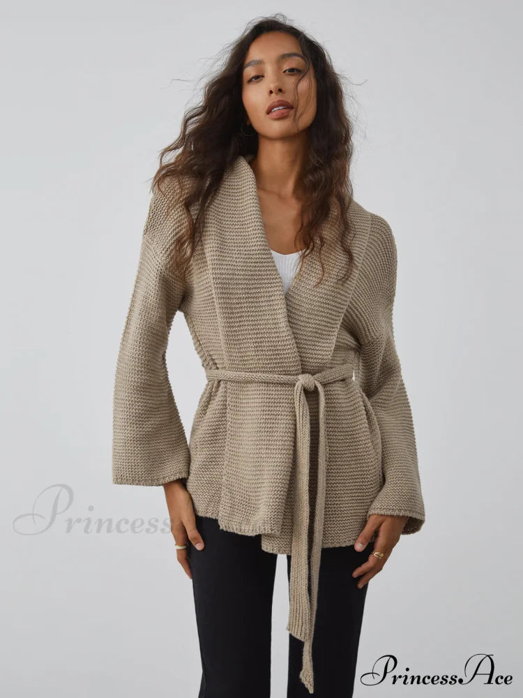 All I Graceful Wanted Tie Cardigan Khaki / S Sweaters-L
