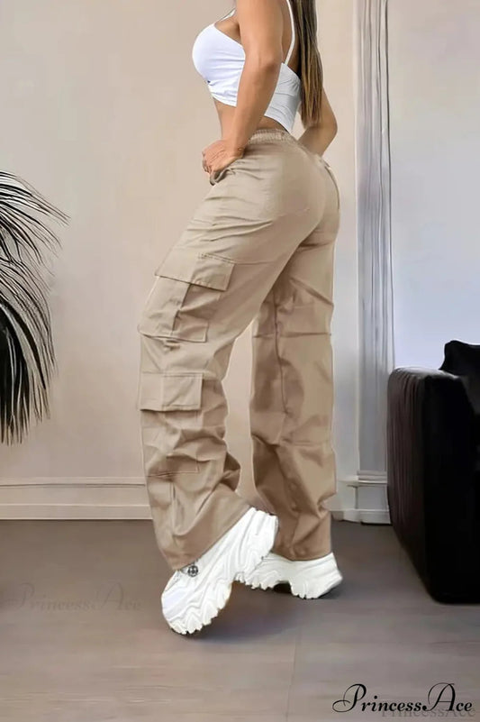 Apricot Loose Straight Cargo Pants