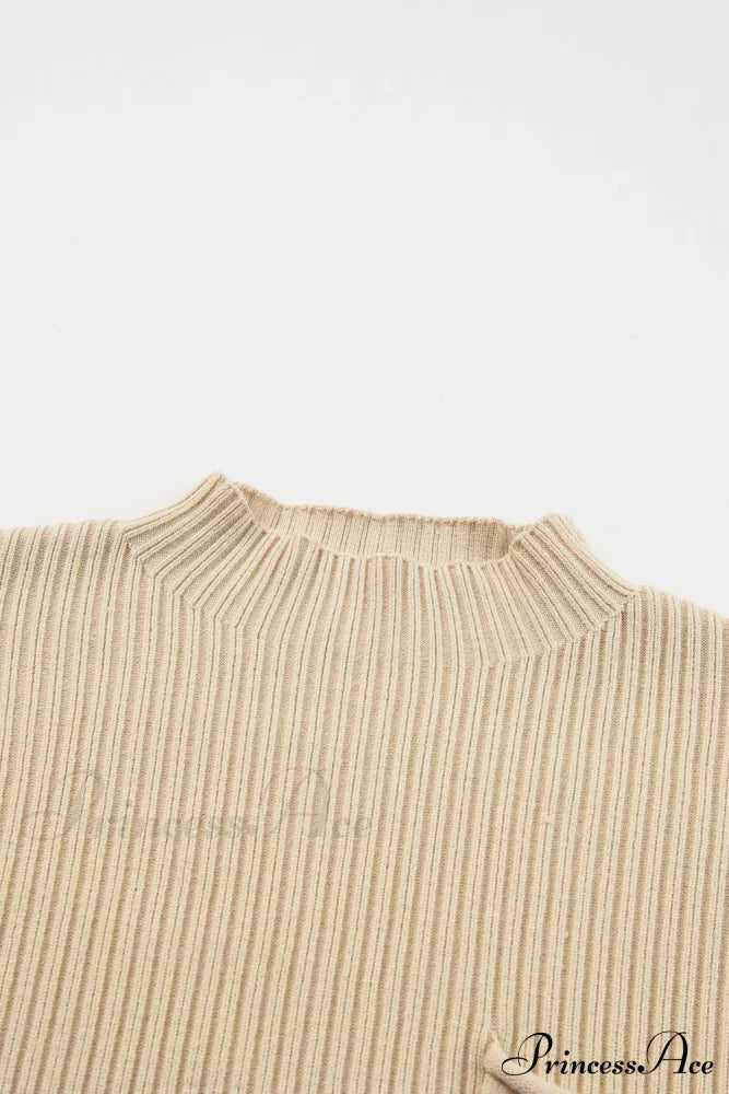 Arm Oatmeal Brief Knit Patch Ribbed With Sweater Pocket Sweaters-L