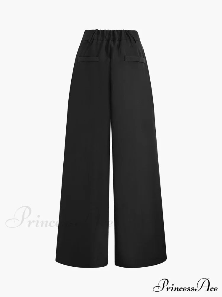 Asymmetric Buttoned Wide Trendy Leg Dress Pants