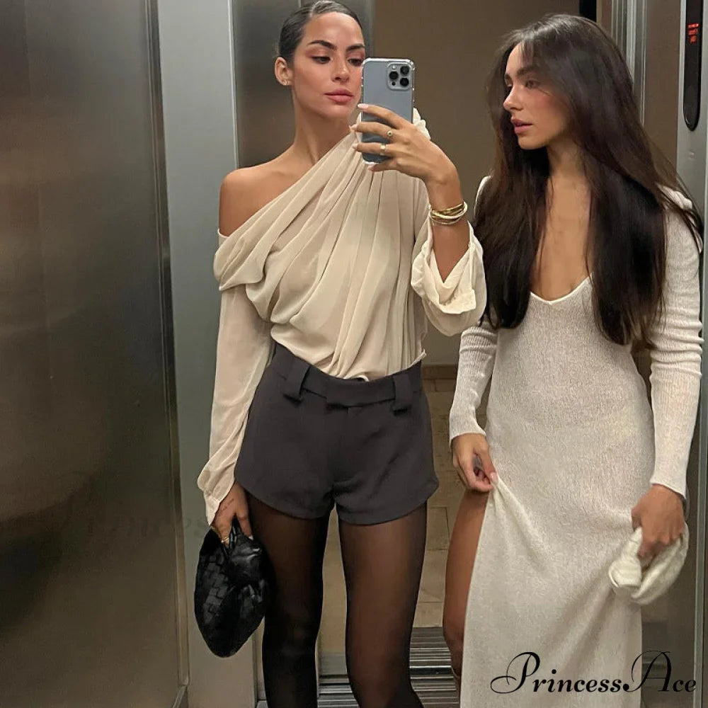 Asymmetric One Graceful Shoulder Off Blouse Blouses