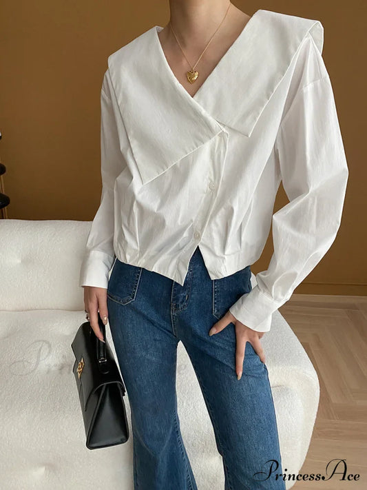 Asymmetrical Charming Collar Blouse White / S Blouses